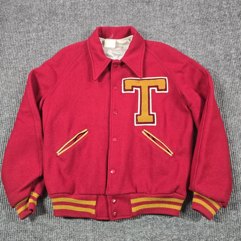 Vintage Howe Varsity Letterman Jacket Mens Small Red Wool Tennessee Chenille USA